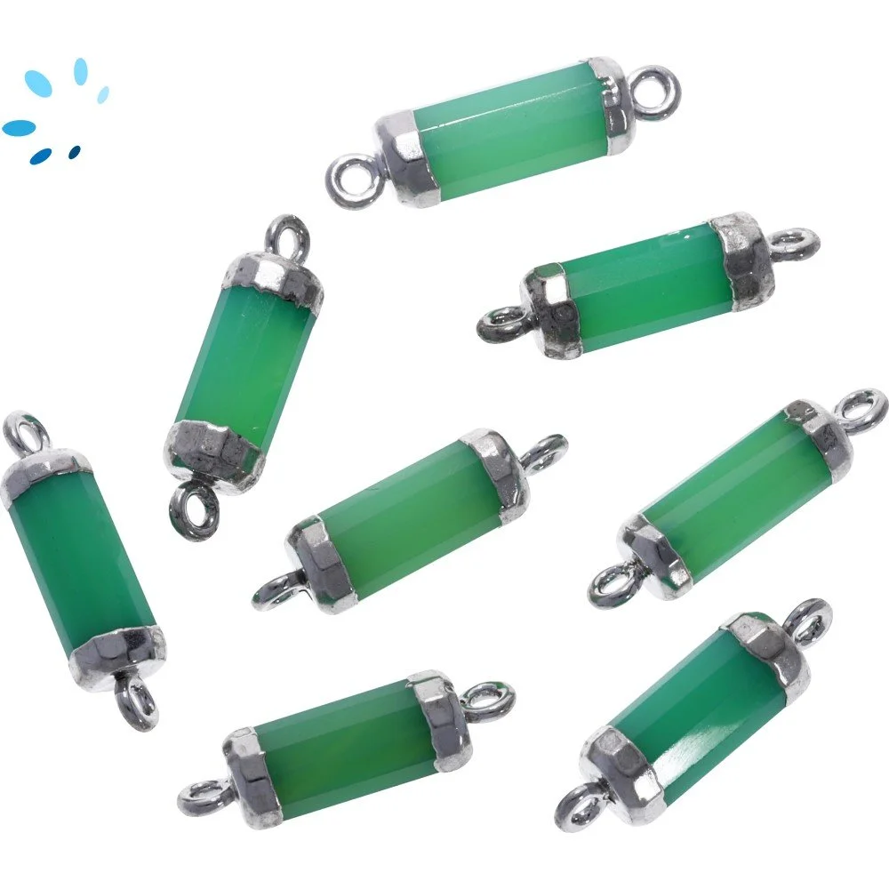 Chrysoprase Chalcedony Barrel Connector 13x5mm Platinum Electroplated - Set of 4