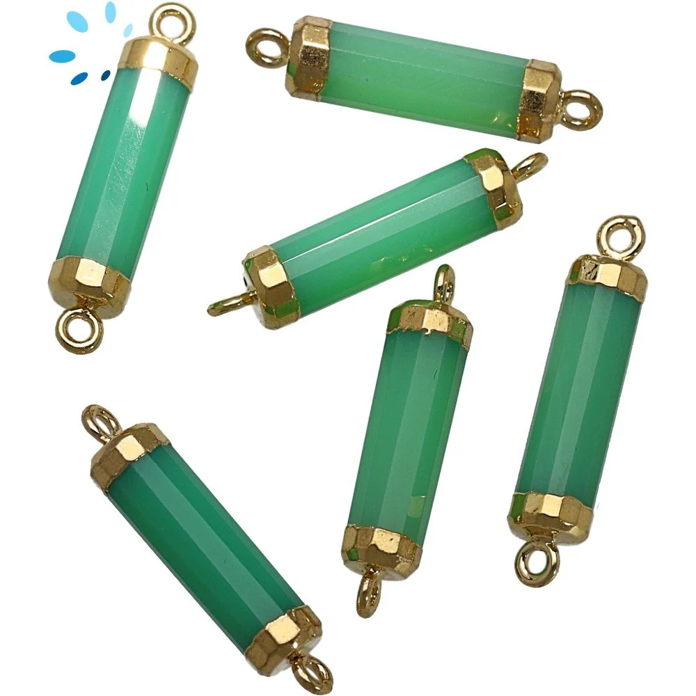 Chrysoprase Chalcedony Barrel Connector 18x5mm 18k Gold Electroplated - Set of 4