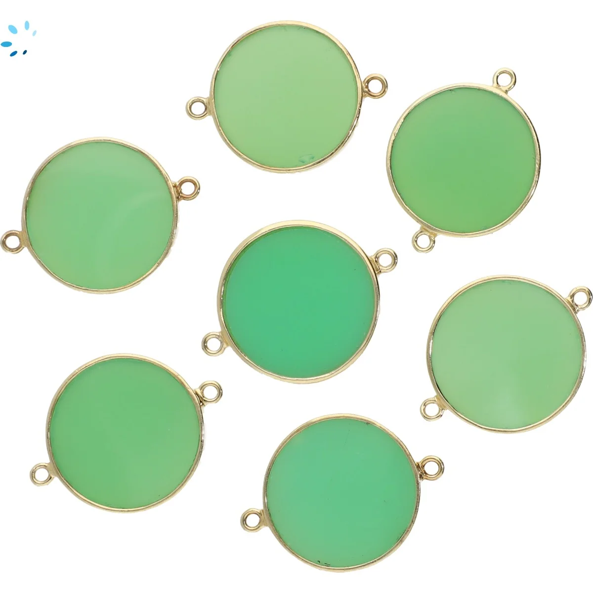 Chrysoprase Chalcedony Coin Bezel Connector 19mm - 18k Gold Plated Sterling Silver - Set of 2