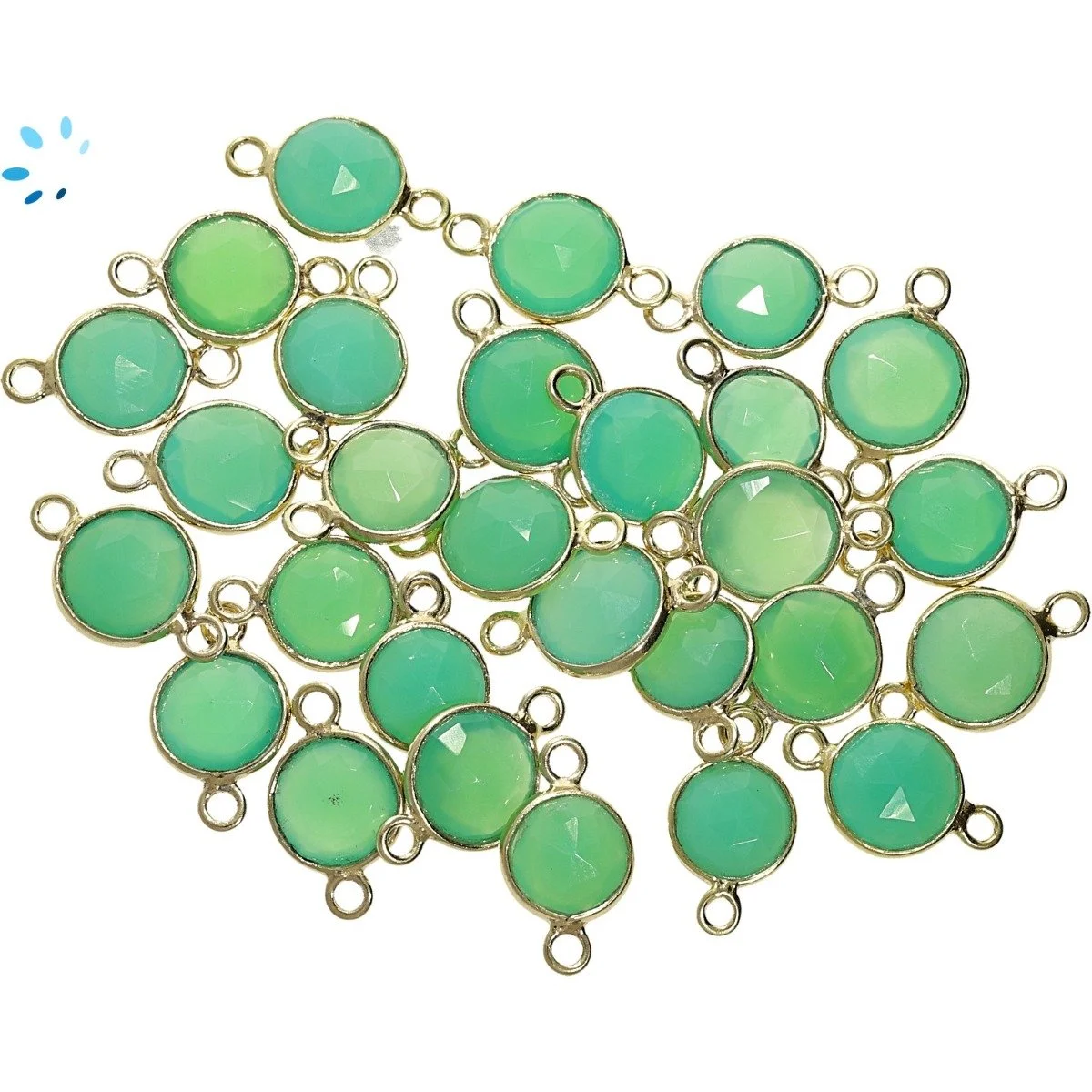 Chrysoprase Chalcedony Coin Bezel Connector 9mm - 18k Gold Plated Sterling Silver - Set of 4