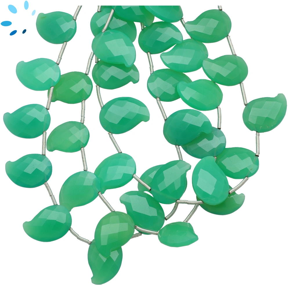 Chrysoprase Chalcedony Faceted Fancy Briolette Top Drilled Beads 16x11mm - 8 Inch Strand