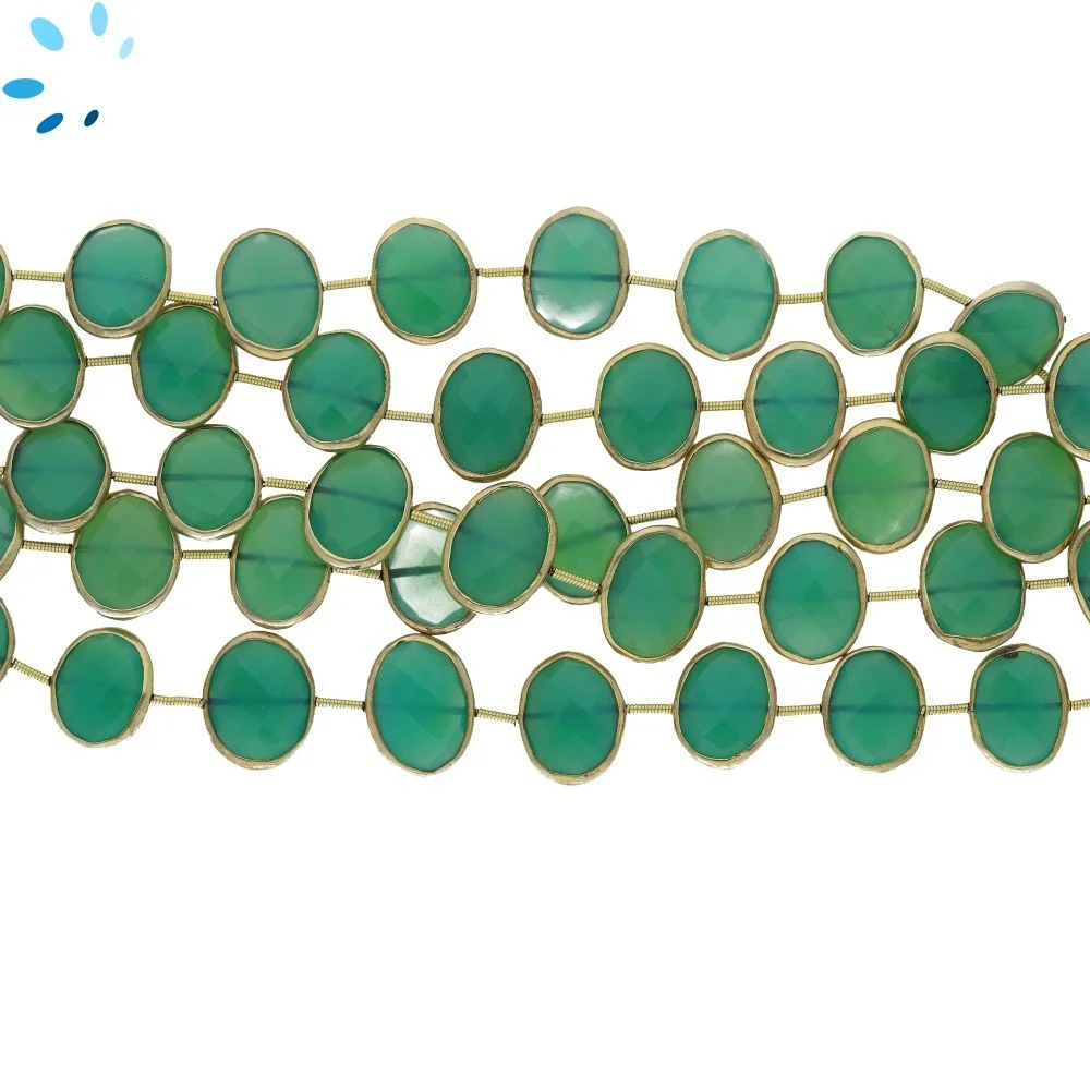 Chrysoprase Chalcedony Faceted Nuggets Bezel Set Beads 15x12mm Center Drilled - 18k Gold Plated Sterling Silver