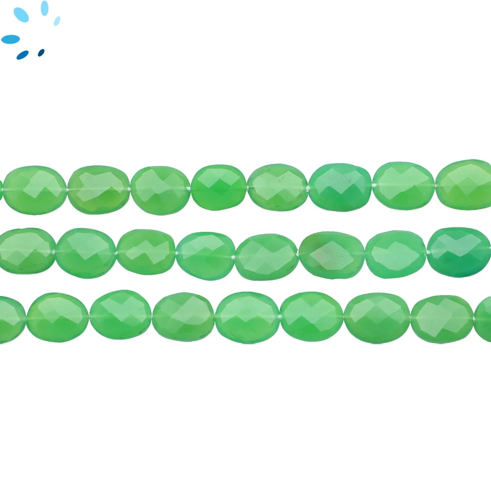 Chrysoprase Chalcedony Faceted Oval Nuggets Top to Bottom Drilled Beads 10x7 - 12x8mm - 13 Inch Strand