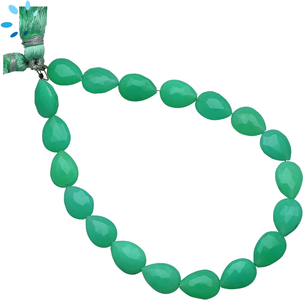 Chrysoprase Chalcedony Faceted Pear Top to Bottom Drilled Beads 11x8mm - 8 Inch Strand