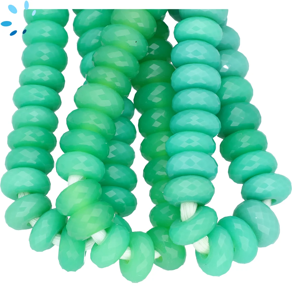 Chrysoprase Chalcedony Faceted Rondelle Center Drilled Beads 14mm - 13 Inch Strand