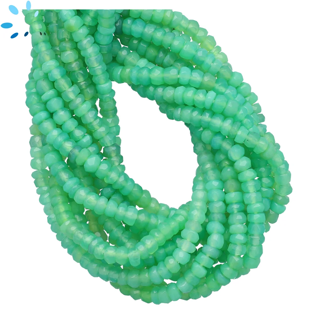Chrysoprase Chalcedony Faceted Rondelle Center Drilled Beads 4mm - 13 Inch Strand