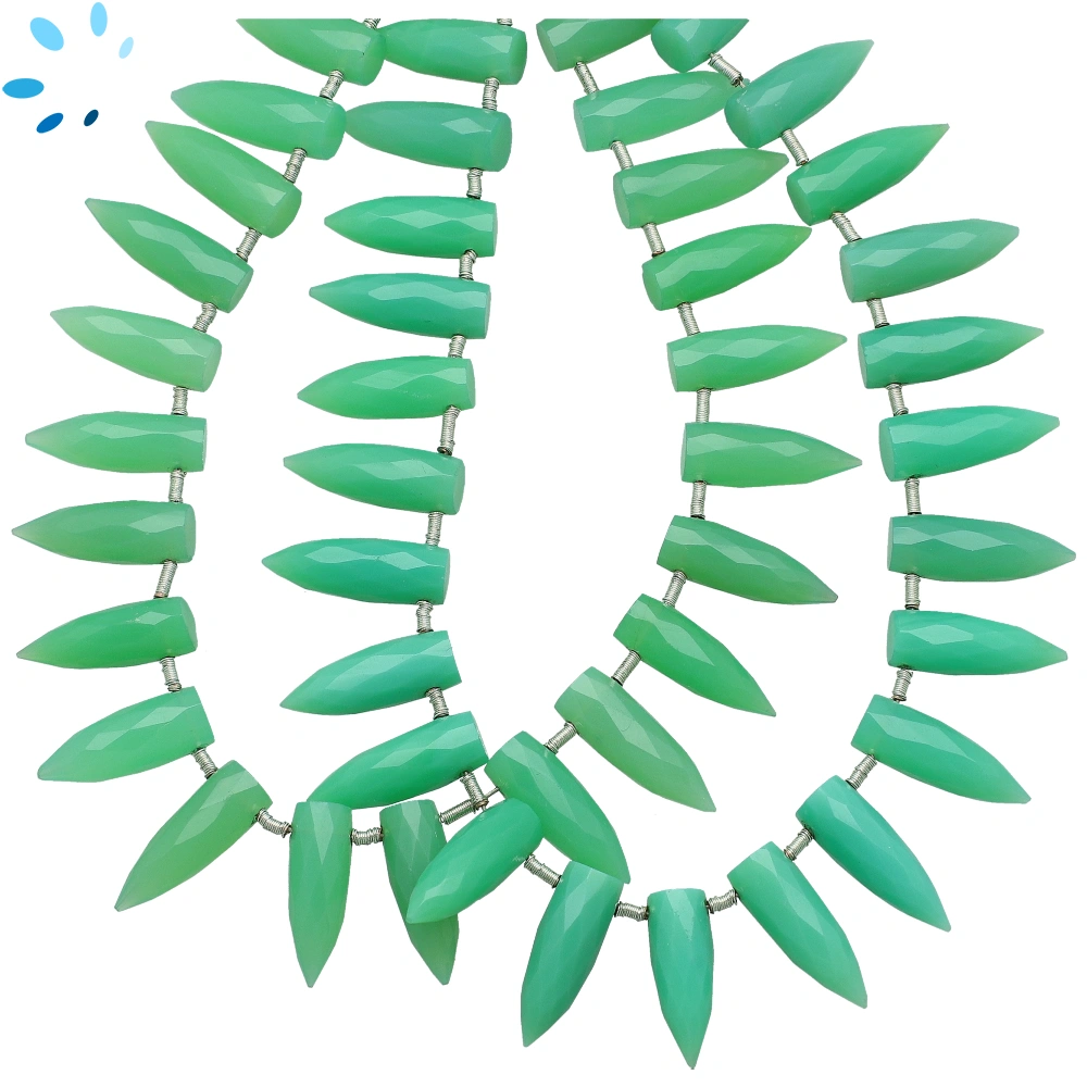 Chrysoprase Chalcedony Faceted Spike Top Drilled Beads 15x5mm - 8 Inch Strand