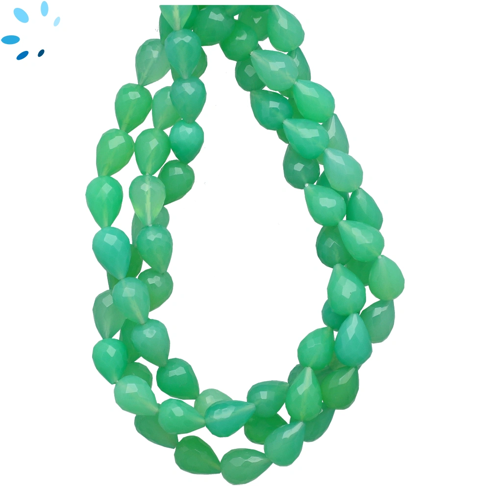 Chrysoprase Chalcedony Faceted Tear Drop Top to Bottom Drilled Beads 9x6mm - 13 Inch Strand