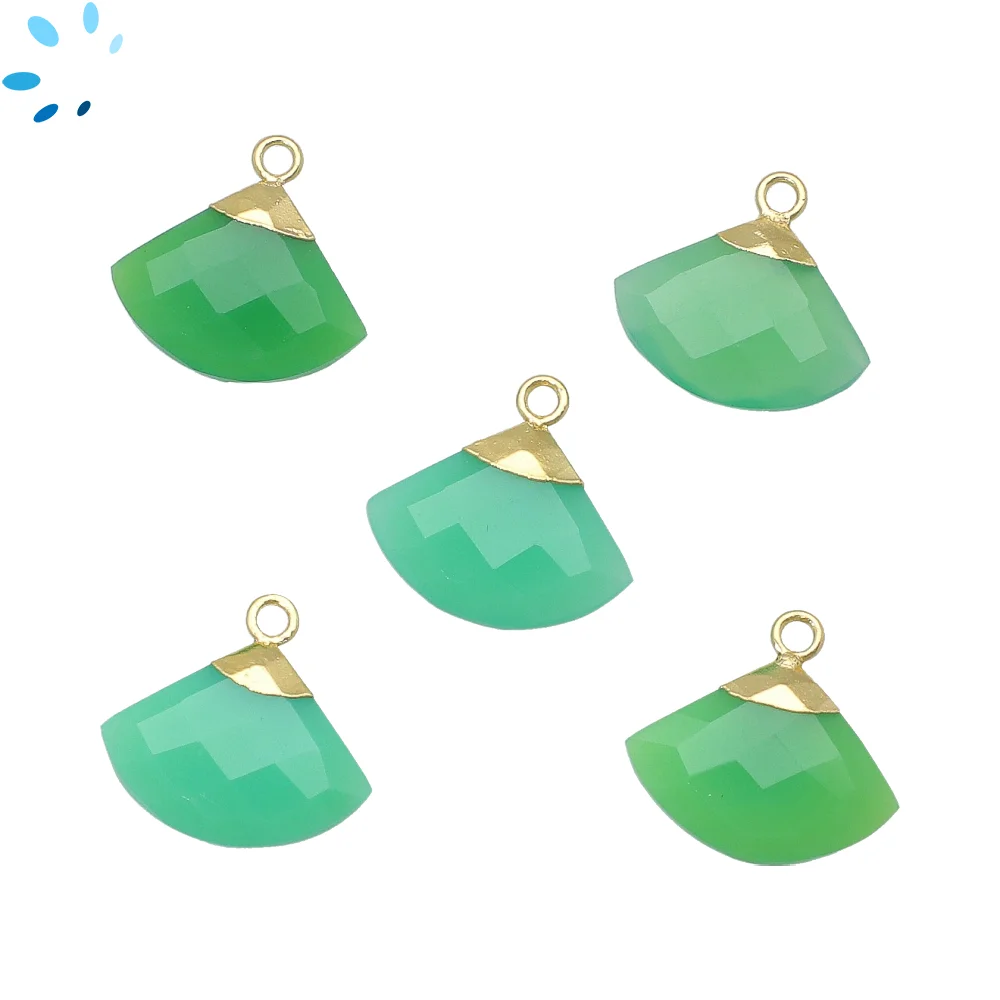 Chrysoprase Chalcedony Fan Pendant Charm 16x13 - 18x14mm 18k Gold Electroplated - Set of 2