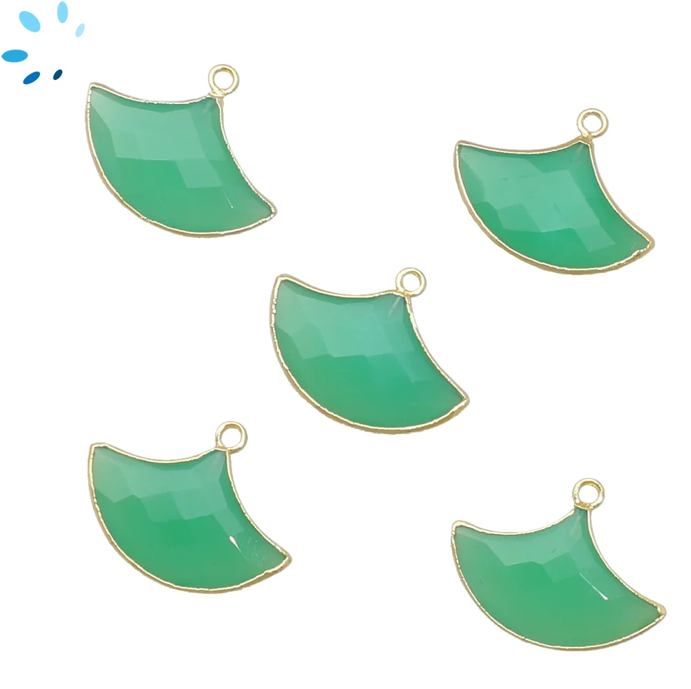 Chrysoprase Chalcedony Fan Pendant Charm 20x13 - 23x15mm 18k Gold Electroplated -  Set of 2