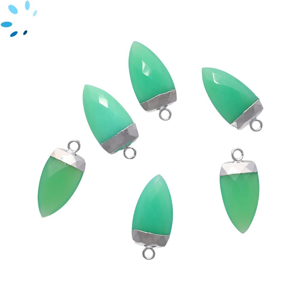 Chrysoprase Chalcedony Half Marquise Charm Pendant 18X10mm Silver Electroplated - Set of 2