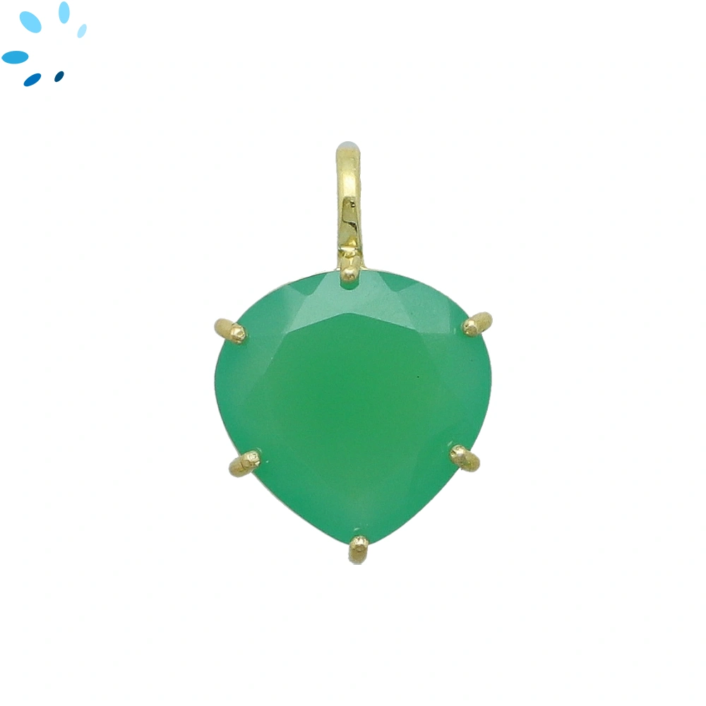 Chrysoprase Chalcedony Heart Prong-Set Pendant Charm 16mm - 18k Gold Plated Sterling Silver - 1 Piece 