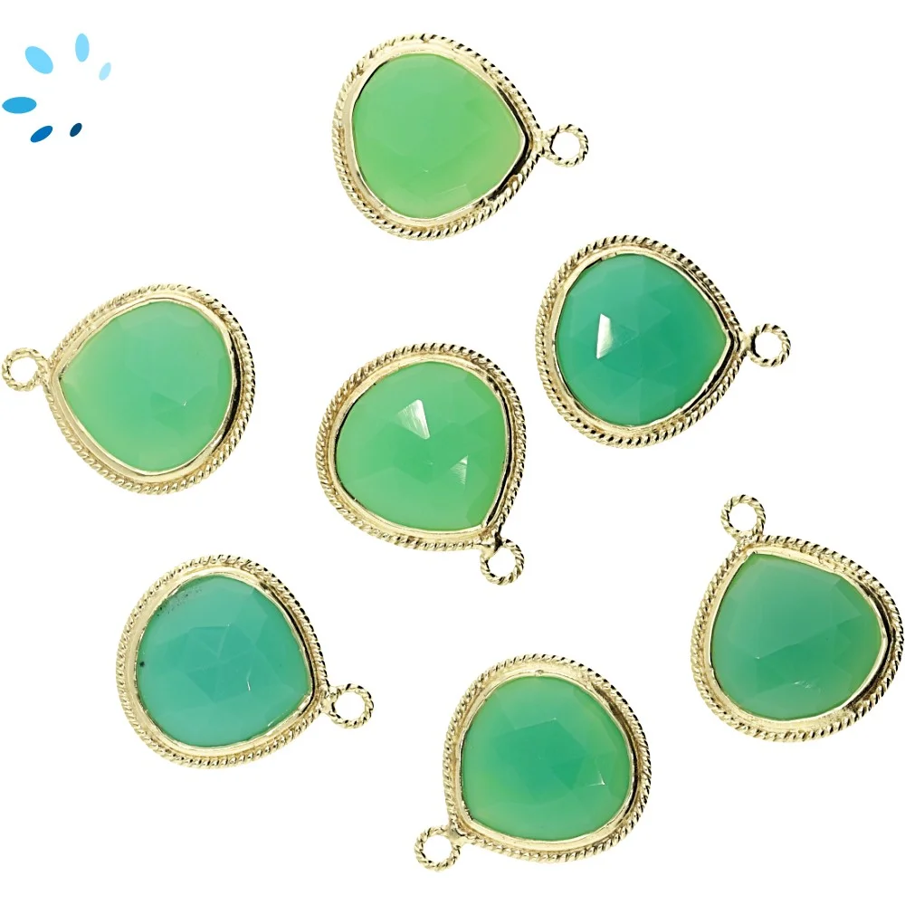 Chrysoprase Chalcedony Heart Twisted Wire Bezel Charm Pendant 18mm - 18k Gold Plated Sterling Silver - Set of 2
