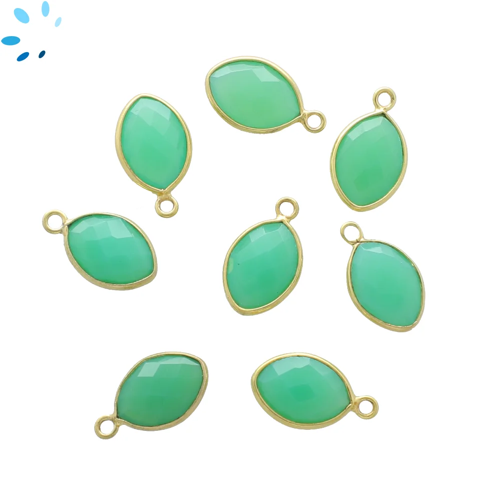 Chrysoprase Chalcedony Marquise Bezel Pendant Charm 12x8mm - 18k Gold Plated Sterling Silver - Set of 4