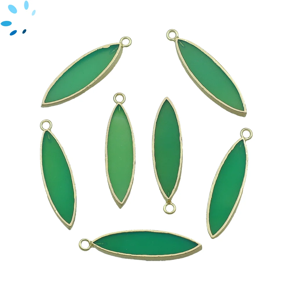 Chrysoprase Chalcedony Marquise Charm Pendant 30x7mm 18k Gold Electroplated - Set of 2
