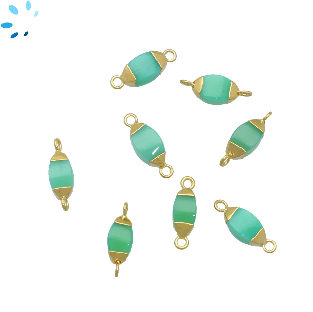Chrysoprase Chalcedony Marquise Connector 10x5mm - 14x6mm 18kGold Electroplated - Set of 4