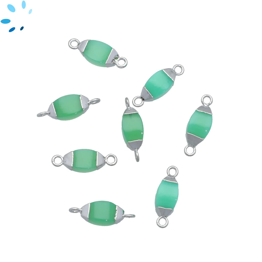 Chrysoprase Chalcedony Marquise Connector 10x5mm - 14x6mm Platinum Electroplated - Set of 4