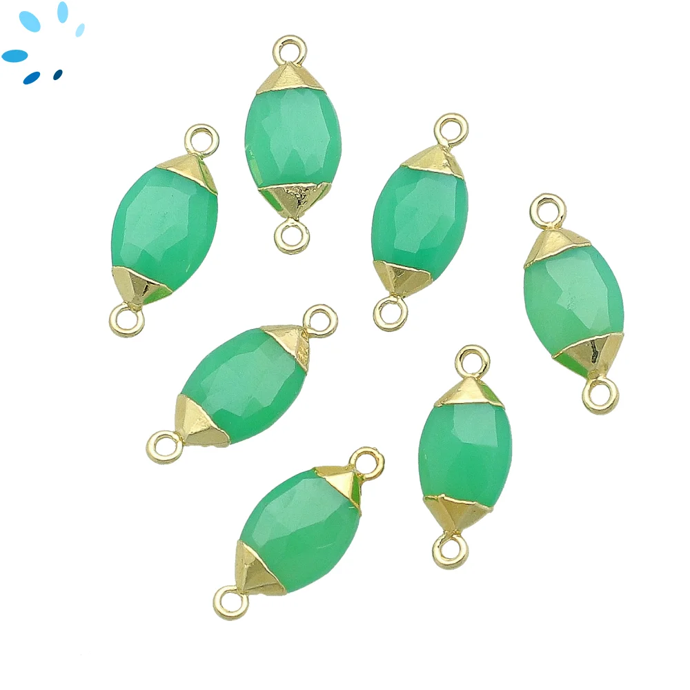 Chrysoprase Chalcedony Marquise Connector 14x7 - 16x9mm 18k Gold Electroplated - Set of 4
