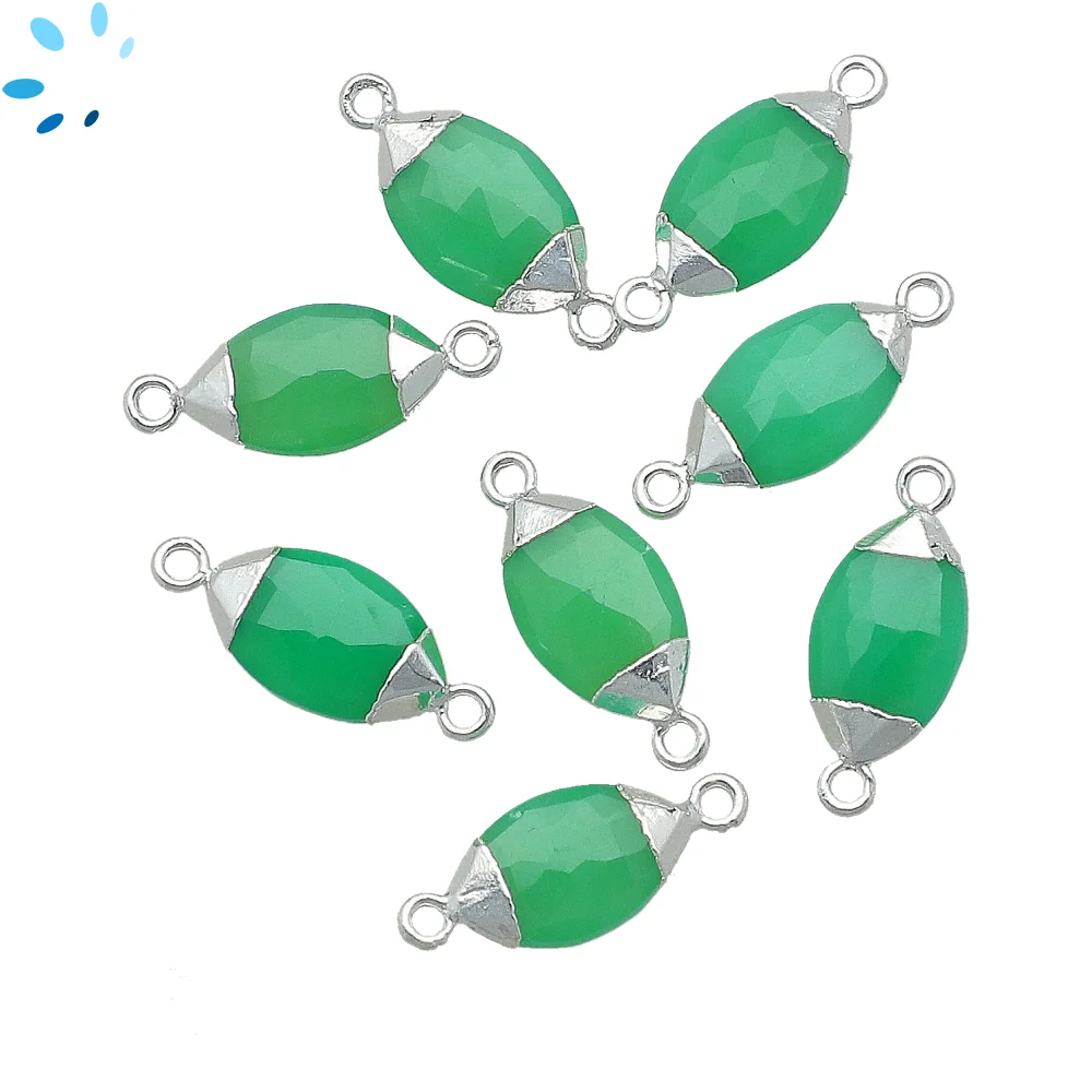 Chrysoprase Chalcedony Marquise Connector 14x7 - 16x9mm Silver Electroplated - Set of 4