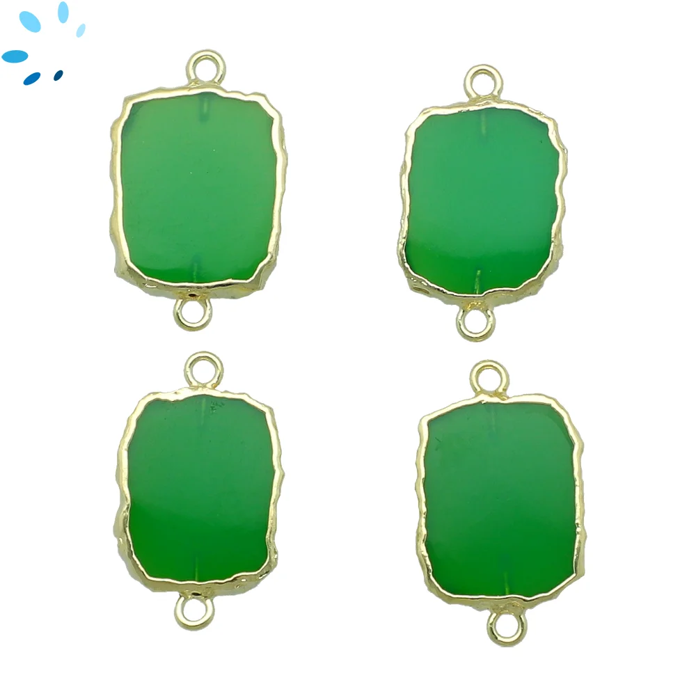 Chrysoprase Chalcedony Marquise Connector 15x12mm 18kGold Electroplated - Set of 4