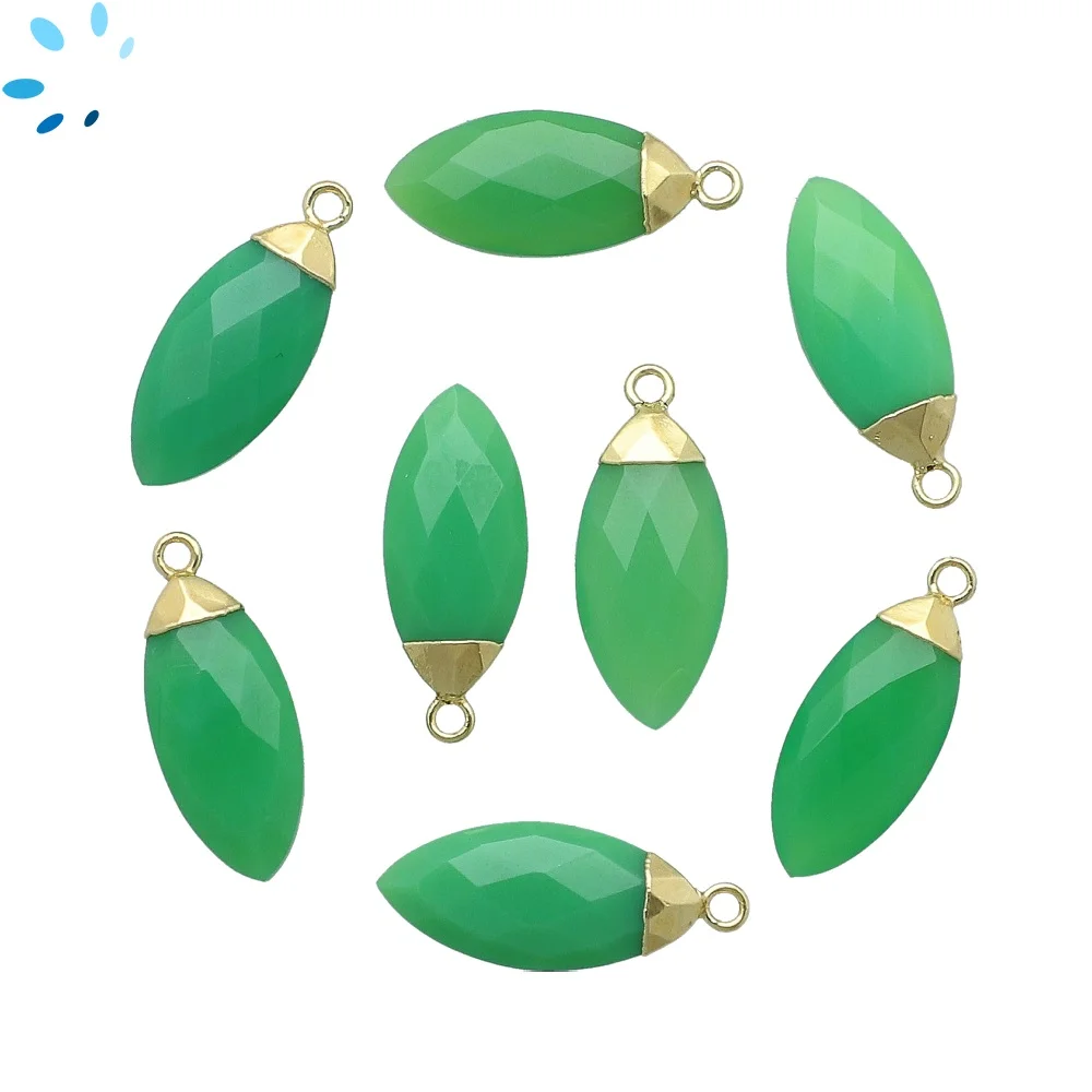 Chrysoprase Chalcedony Marquise Pendant Charm 16x7 - 18x8mm 18k Gold Electroplated - Set of 4