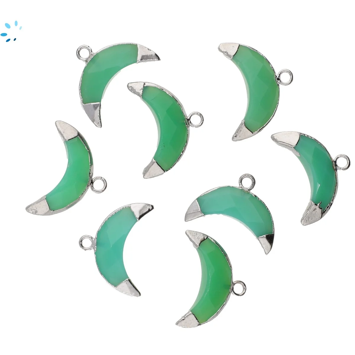 Chrysoprase Chalcedony Moon Charm Pendant 15x5 - 17x6mm Silver Electroplated - Set of 4