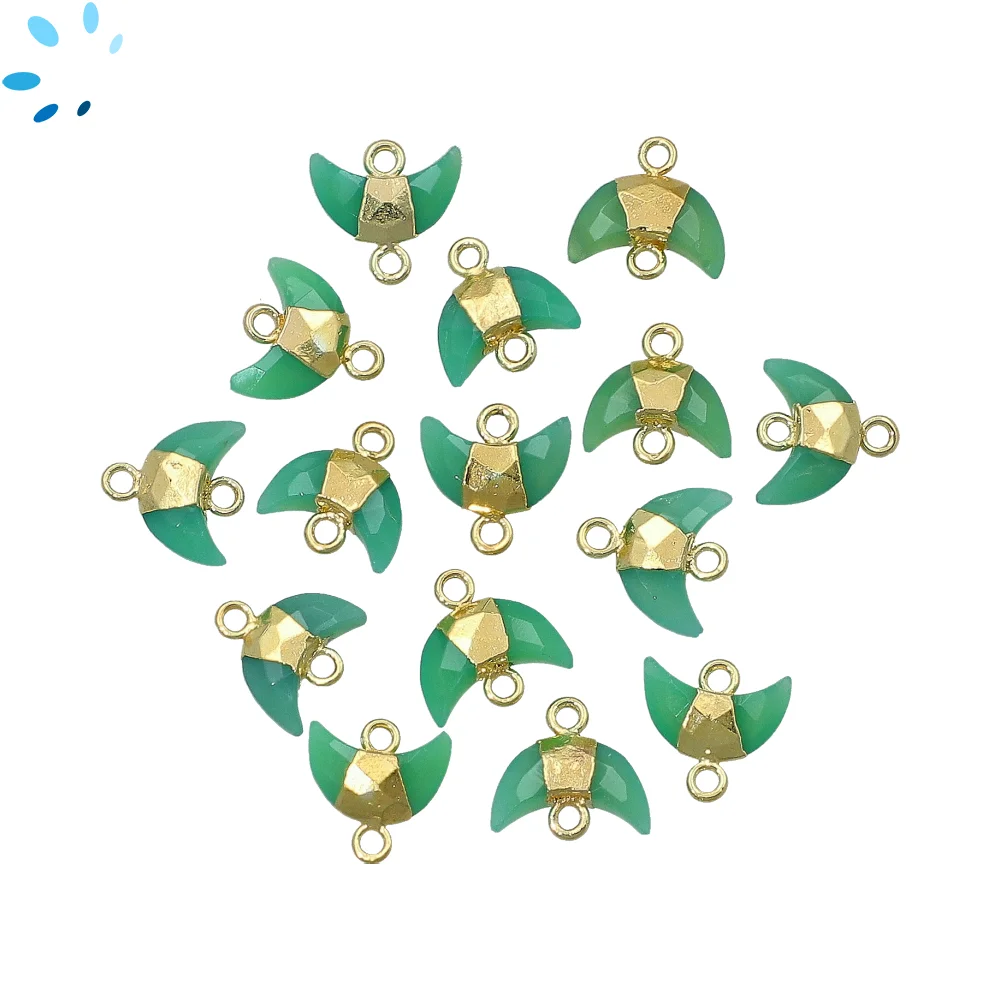 Chrysoprase Chalcedony Moon Connector 10x5mm 18k Gold Electroplated - Set of 4