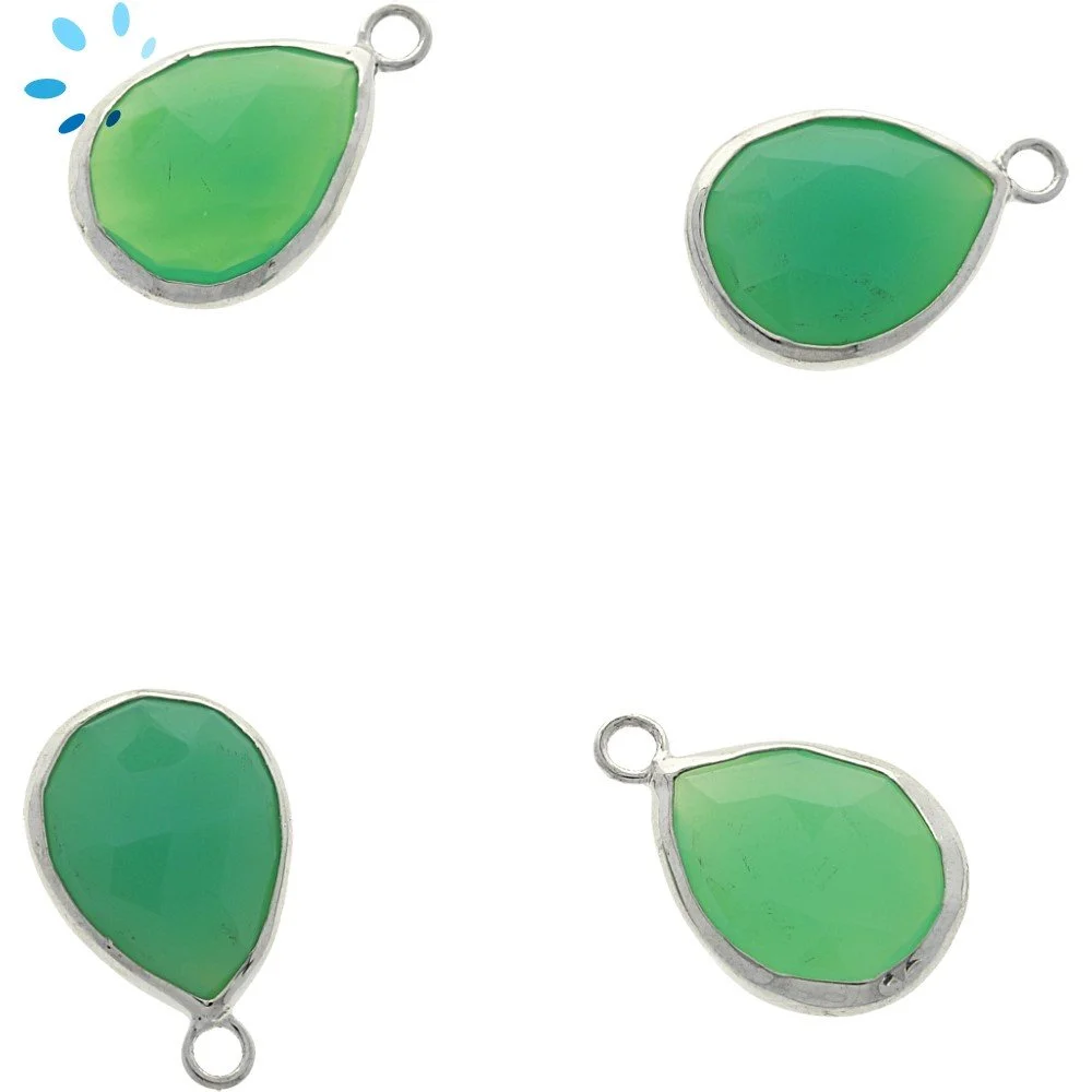 Chrysoprase Chalcedony Pear Bezel Charm Pendant 15x12mm - Platinum Plated Sterling Silver - Set of 4