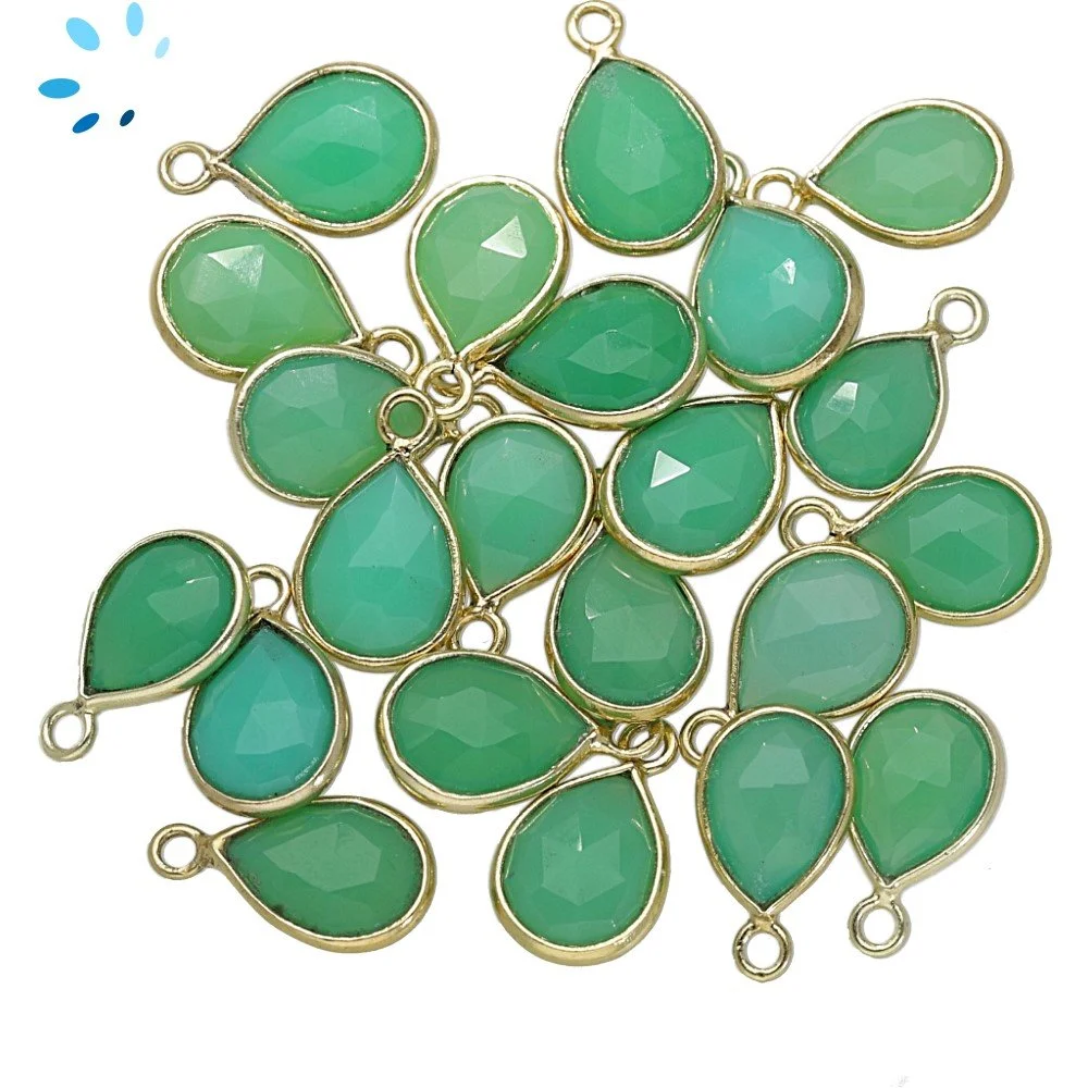 Chrysoprase Chalcedony Pear Bezel Charm Pendant 9x7mm - 18k Gold Plated Sterling Silver - Set of 4
