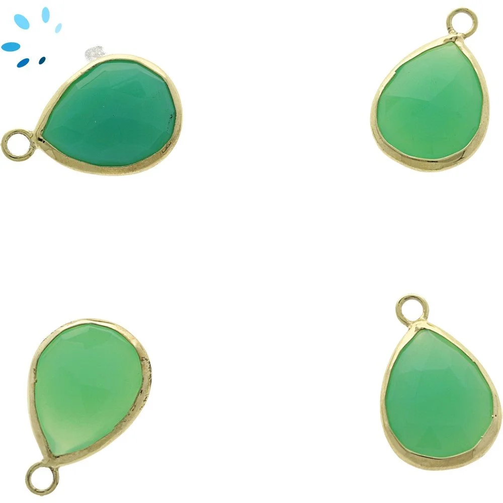 Chrysoprase Chalcedony Pear Bezel Pendant Charm 15x12mm - 18k Gold Plated Sterling Silver - Set of 4
