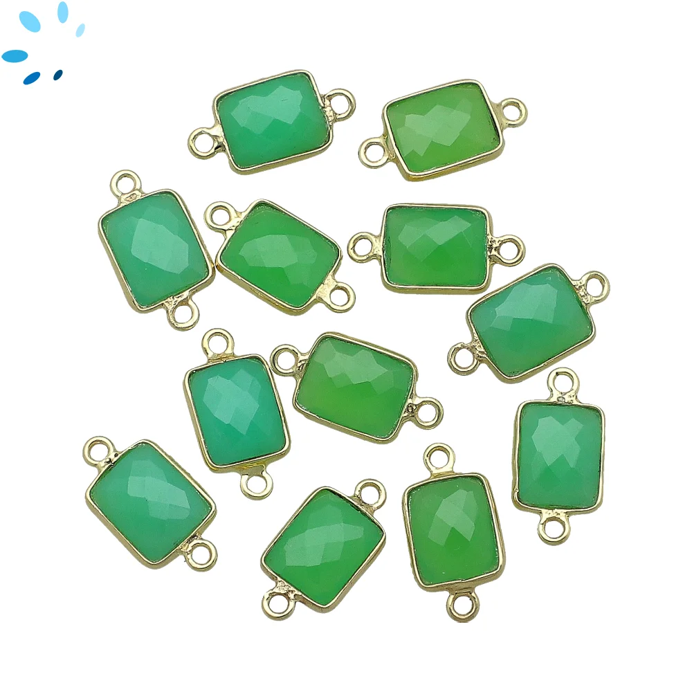 Chrysoprase Chalcedony Rectangle Bezel Connector 11x9mm - 18k Gold Plated Sterling Silver - Set of 4