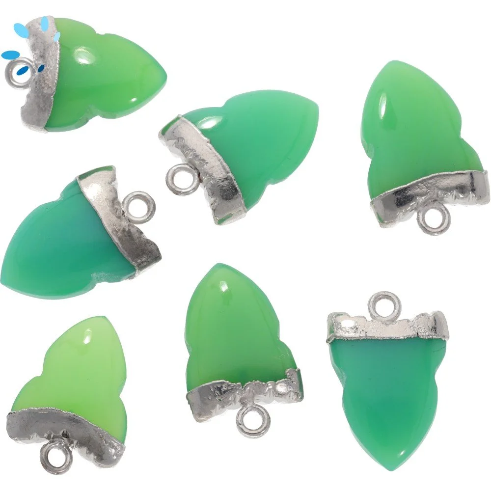 Chrysoprase Chalcedony Shark Tooth Charm Pendant 15x11 - 17x13mm Platinum Electroplated - Set of 4