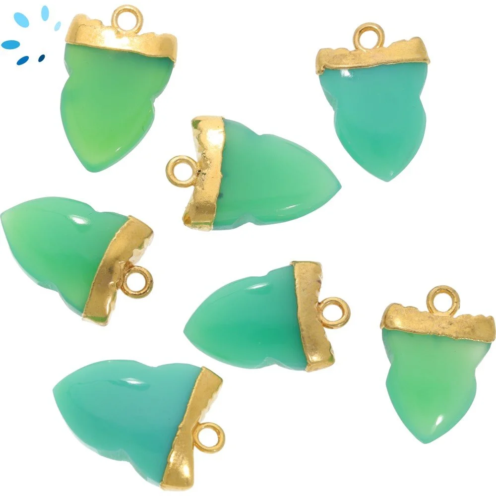 Chrysoprase Chalcedony Shark Tooth Pendant Charm 15x11 - 17x13mm 18k Gold Electroplated - Set of 4