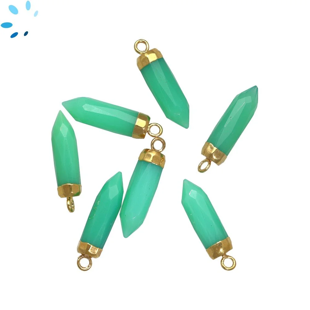 Chrysoprase Chalcedony Spike Charm Pendant 18x5mm 18k Gold Electroplated - Set of 4