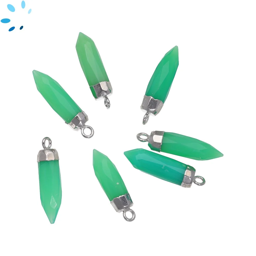Chrysoprase Chalcedony Spike Pendant Charm 18x5mm Silver Electroplated - Set of 4