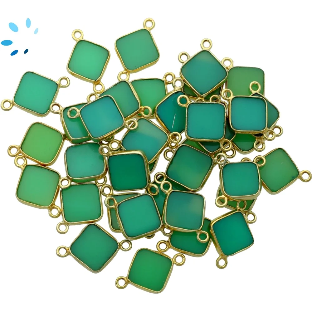Chrysoprase Chalcedony Square Bezel Connector 10mm - 18k Gold Plated Sterling Silver - Set of 4