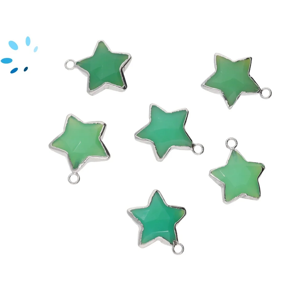 Chrysoprase Chalcedony Star Pendant Charm 12mm Silver Electroplated - Set of 4