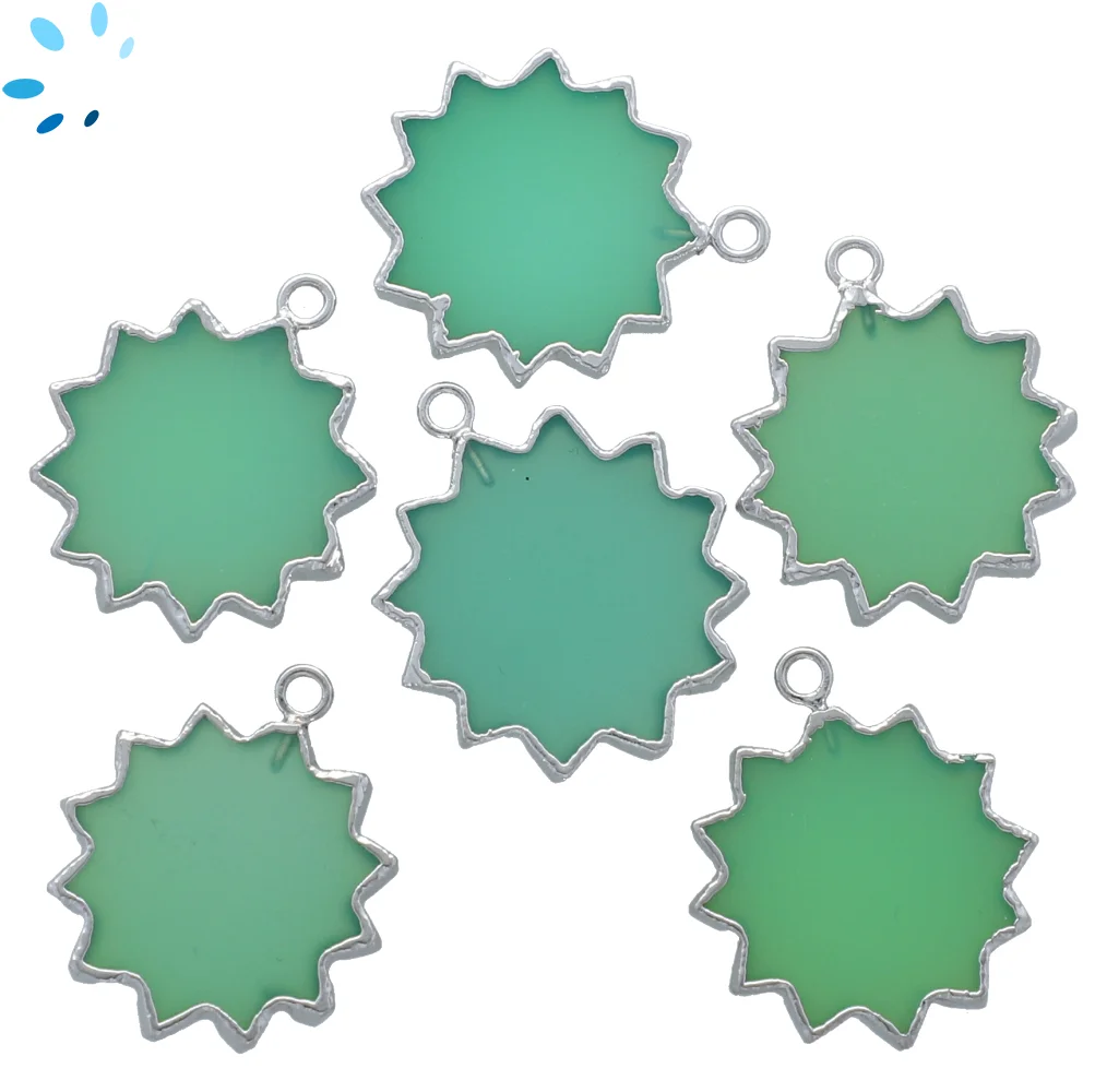 Chrysoprase Chalcedony Sun Charm Pendant 18mm Platinum Electroplated - Set of 2