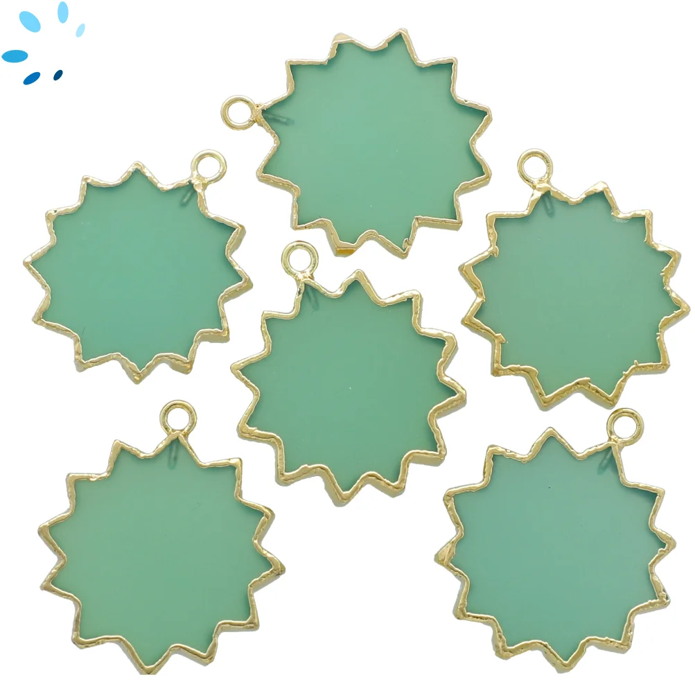 Chrysoprase Chalcedony Sun Pendant Charm 18mm 18k Gold Electroplated - Set of 2