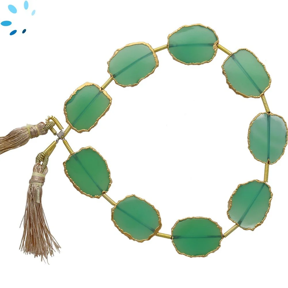 Chrysoprase Chalcedony Top to Bottom Drilled Slice Beads 15x11 - 17x13mm - 18k Gold Electroplated