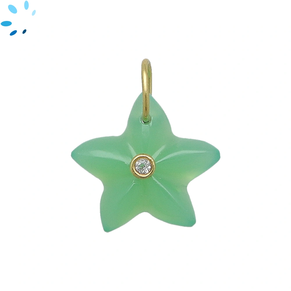 Chrysoprase Chalcedony & White Topaz Starfish Inlay Pendant Charm 15-16mm - 18k Gold Plated Sterling Silver - Set of 2