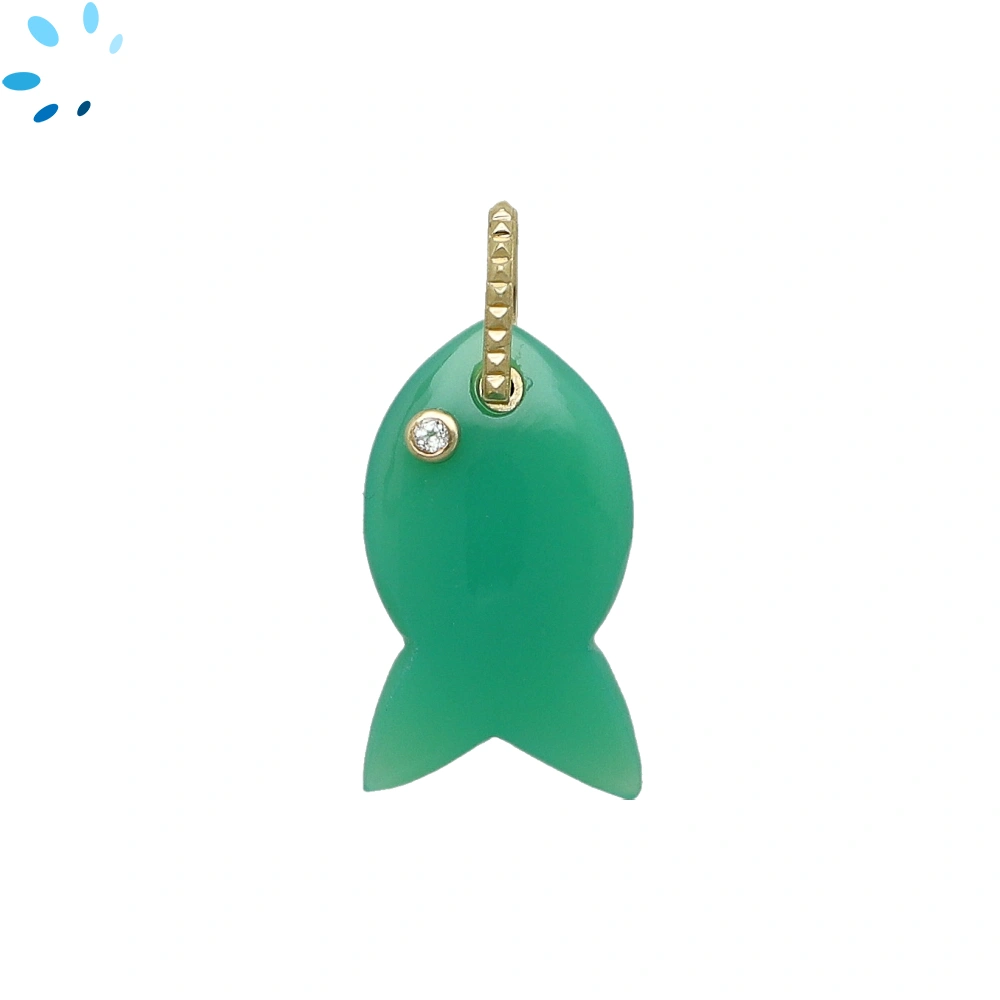 Chrysoprase Chalcedony & White Topaz Vertical Chunky Fish Inlay Pendant Charm 26x15mm - 18k Gold Plated Sterling Silver - 1 Piece