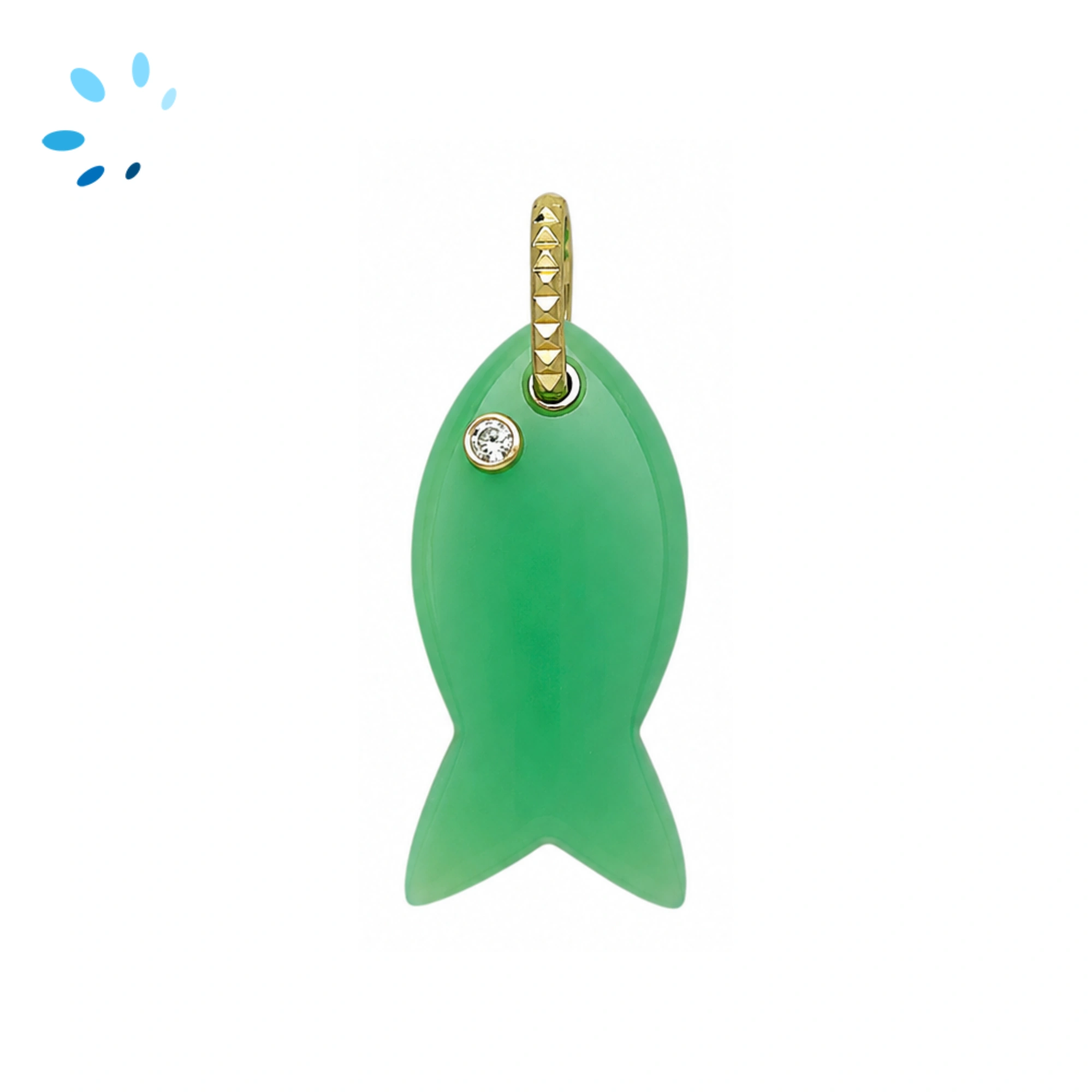 Chrysoprase Chalcedony & White Topaz Vertical Chunky Fish Inlay Pendant Charm 32x15mm - 18k Gold Plated Sterling Silver 1 Piece