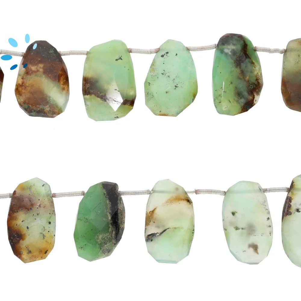 Chrysoprase Faceted Nuggets Top Drilled Beads 20x13 - 23x15mm - 8 Inch Strand