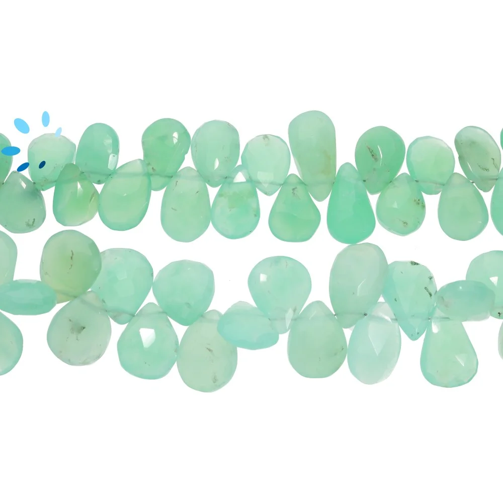 Chrysoprase Faceted Pear Top Drilled Beads 10x7 - 12x8mm - 8 Inch Strand