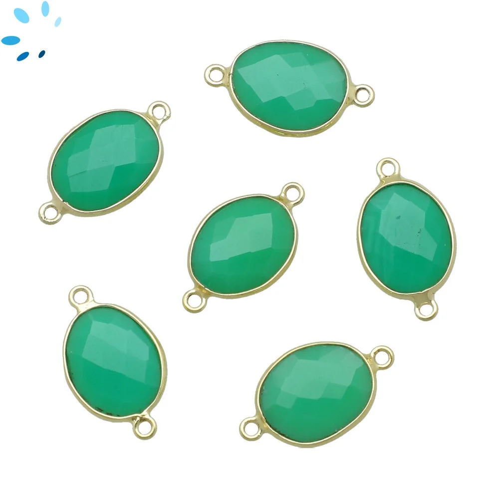 Chrysoprase Oval Nugget Bezel Connector 15x12mm - 18k Gold Plated Sterling Silver - Set of 4