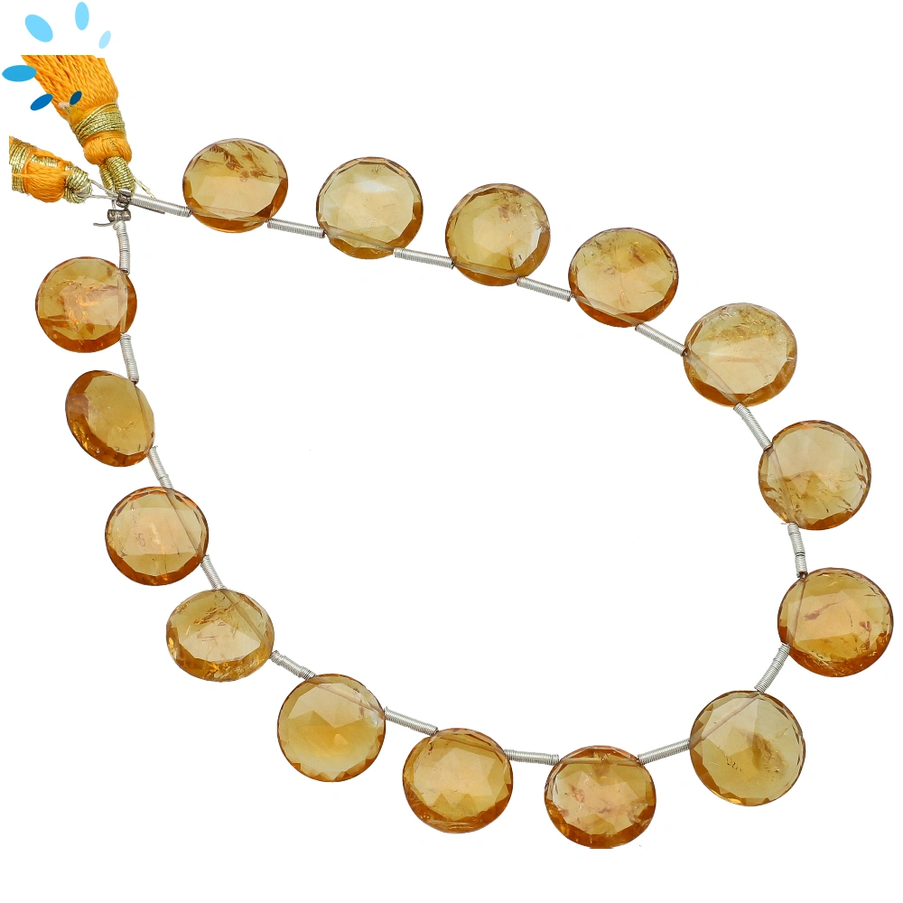 Citrine Faceted Coin Top Drilled Beads 10mm - 8 Inch Strand