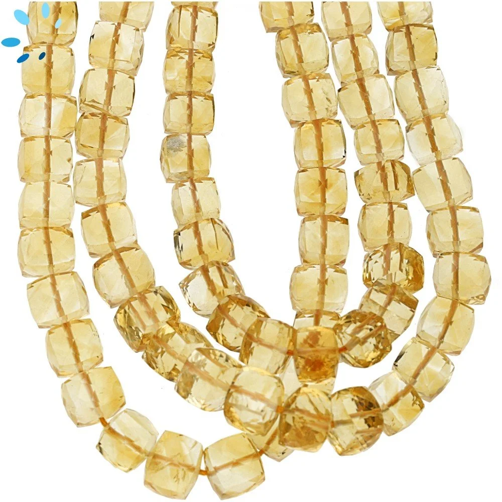 Citrine Faceted Cube Top to Bottom Drilled Beads 6mm - 8 Inch Strand