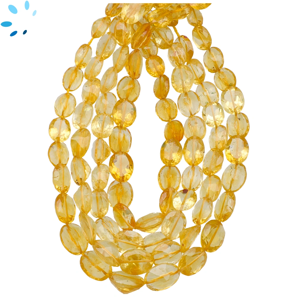 Citrine Faceted Oval Top to Bottom Drilled Beads 9x7mm - 8 Inch Strand