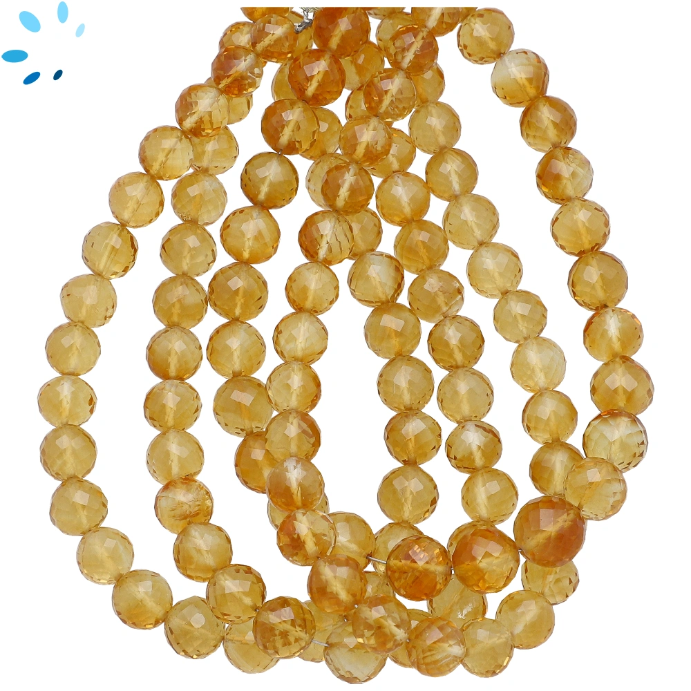 Citrine Faceted Round Top to Bottom Drilled Beads 6-7mm - 8 Inch Strand